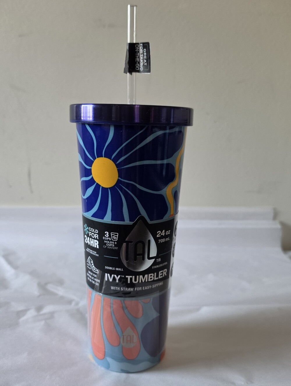 TAL Stainless Steel Double Wall Ivy Tumbler With Straw 24 oz. Multi-Color NWT
